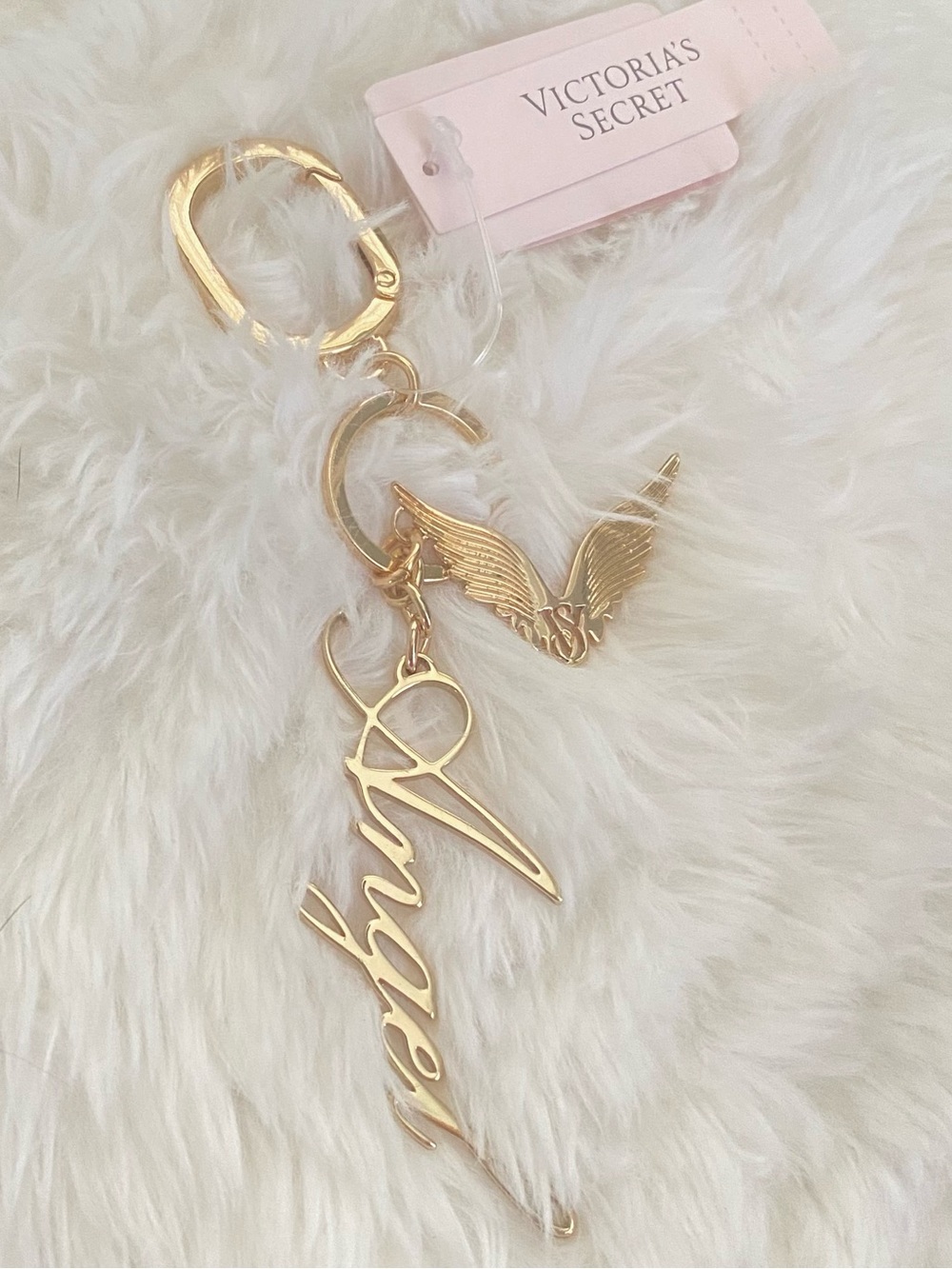Victoria's Secret Gold Angel Script & Wing Key Charm